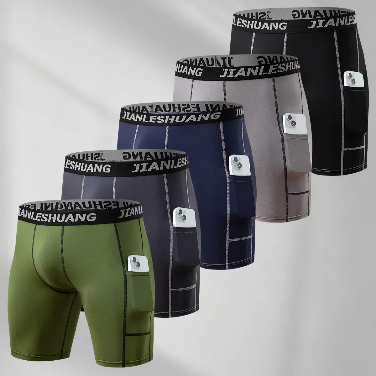 5-Piece Set Of Men's Long Flat Corner Pants With Pockets For Sports Slim Fit Comfortable Sweat Absorbing Multi-Color Four Corner