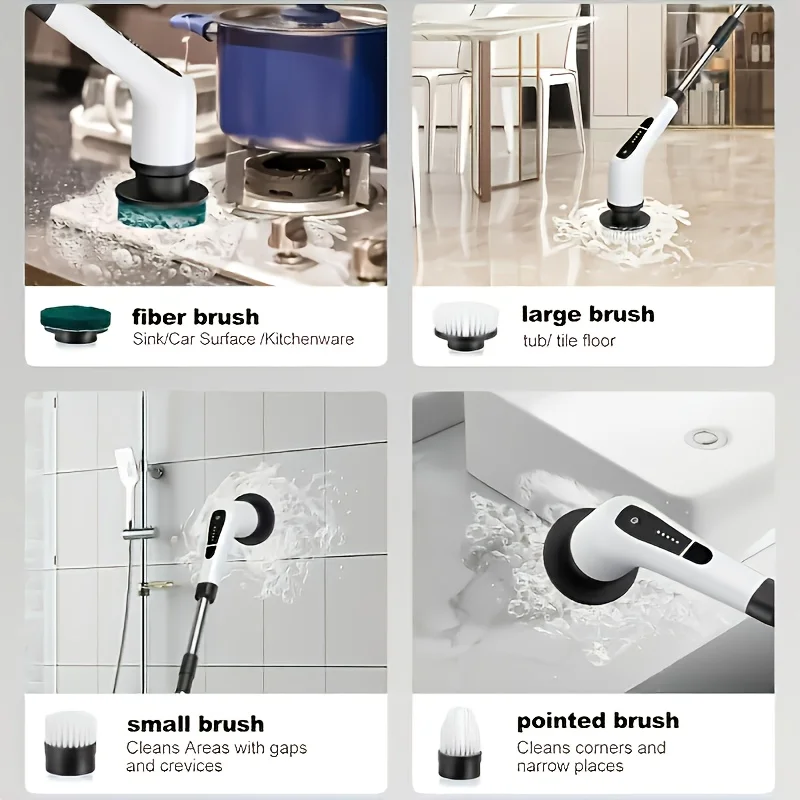 9 in 1 Multifunctional Handheld Electric Cleaning Brush With Telescopic Function, Bathroom Floor And Kitchen Cleaning Tool image 2