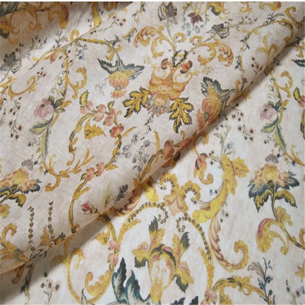 Vintage Trendy French Style Silk Linen Fabric Hemp Flowers Shiny Woven Mulberry for Men Women Dress Cloth Kimono