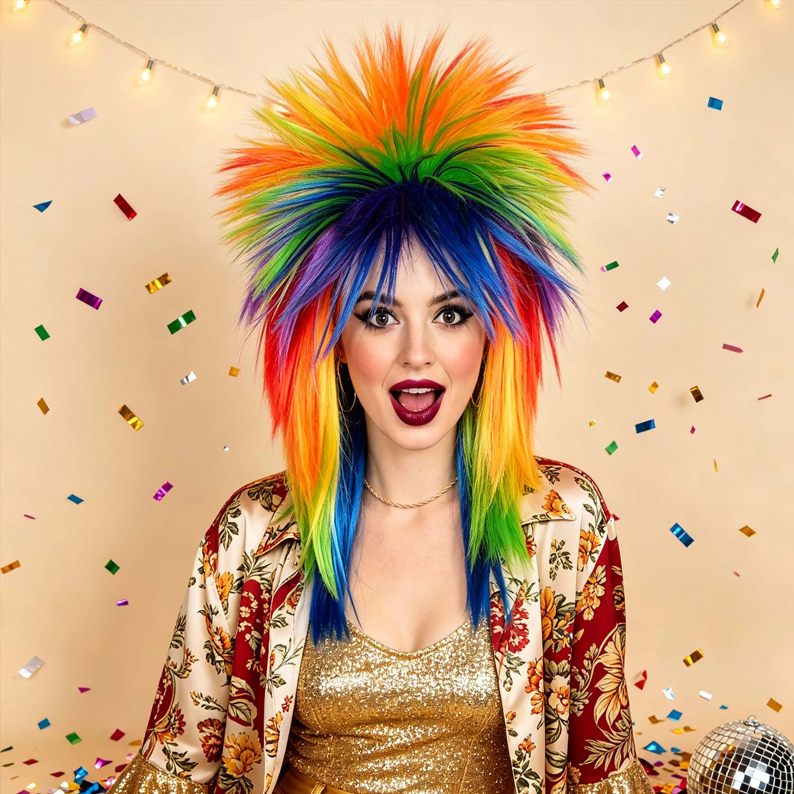 Rainbow Punk Spiky Mullet Wig Colorful Layered Explosive Synthetic Wig For Christmas Party Carnival Dress Up For Men Women