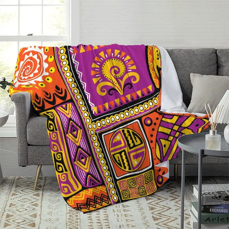 Vibrant African Giraffe Geometric Tribal Exotic Couch Bed Throw Blanket Soft Flannel Sofa Lap Cover Cozy Rest Home Decor Gift