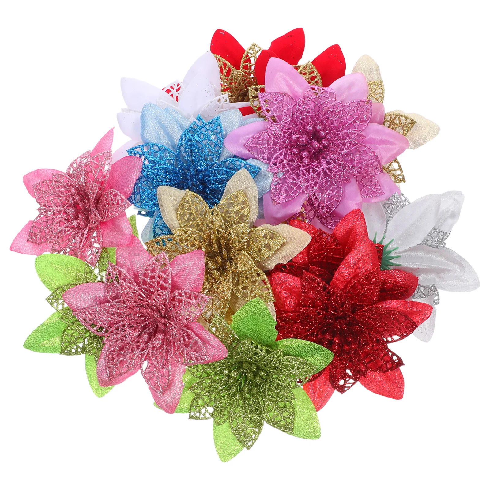 

20Pcs Artificial Christmas Flowers Realistic Poinsettia for Tree Ornaments Wreath Decoration Holiday Flower Indoor Outdoor