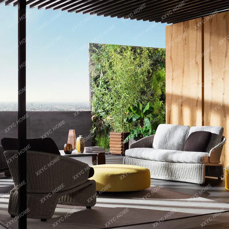 

Уличный диван-комбинация из ротанга для балкона и патио, простой комплект для отдыха, плетеная мебель для сада