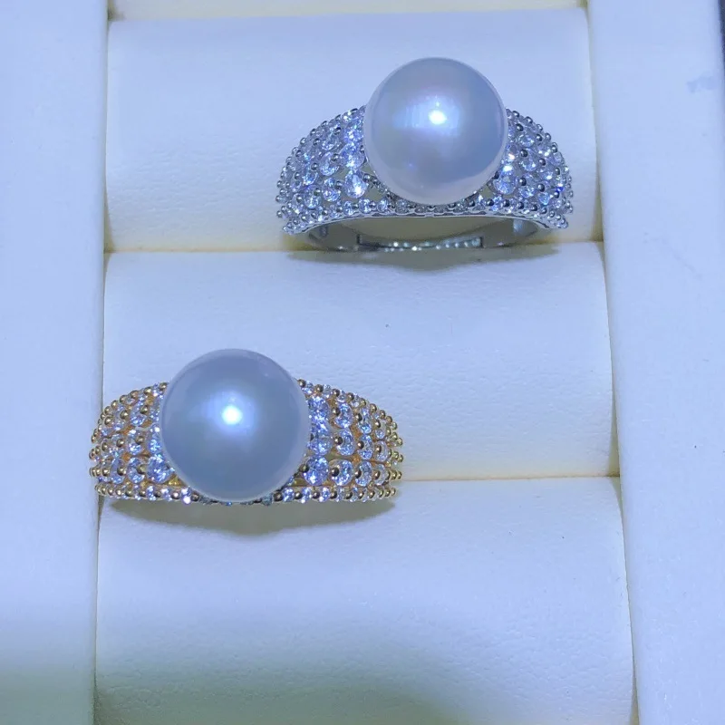 S925 Sterling Silver Adjustable Ring Mount Settings Findings Mountings Accessory Parts for 10-11mm Pearls