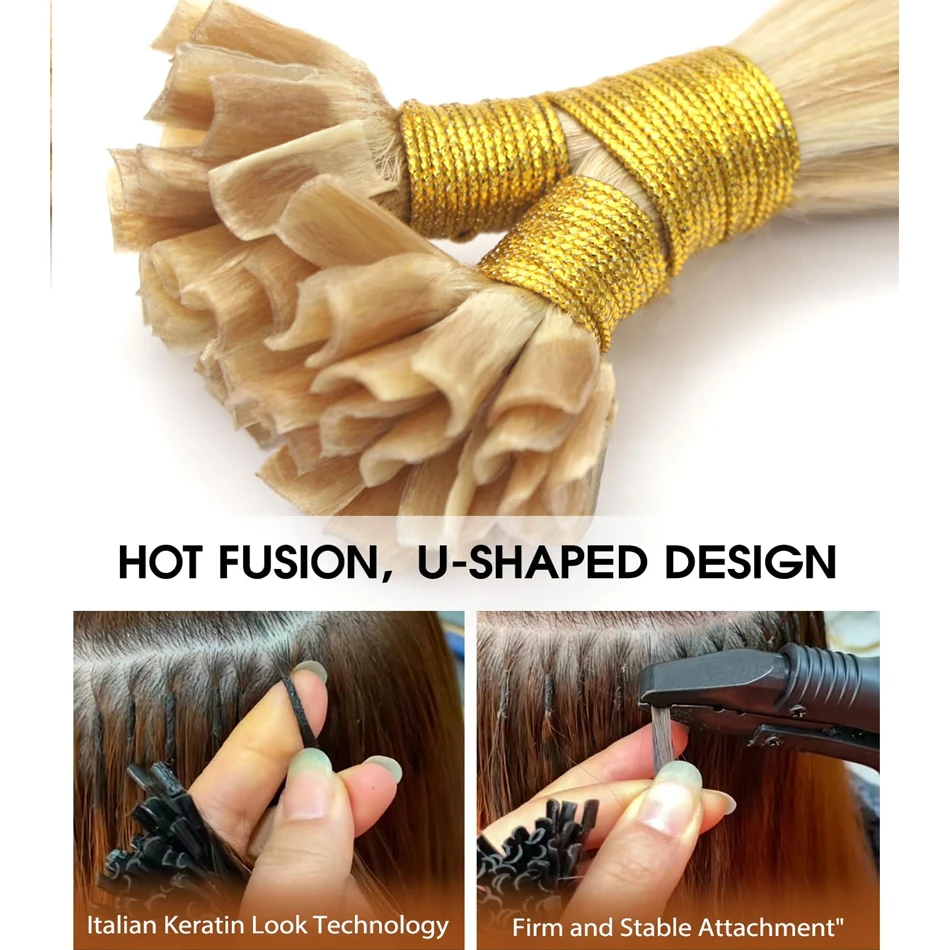 Brian KerU-Extensions de cheveux à pointe en U pré-collées, pointes d\'ongles, cheveux humains, BAISI, cheveux raides en U, Pro, 18 en 30 pouces