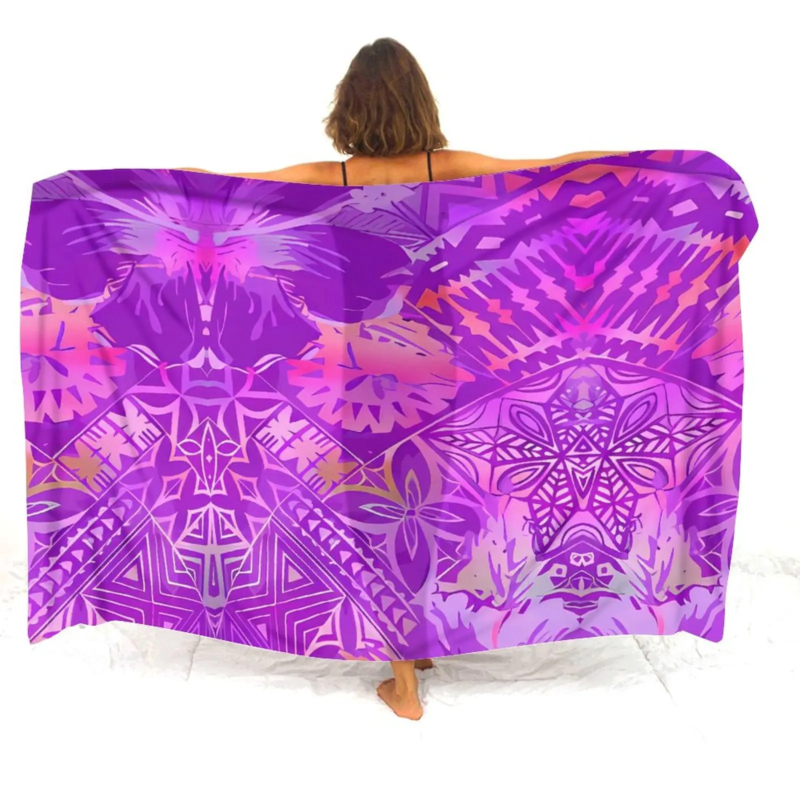 Soft And Comfortable Summer Ladies Fashion Beach Out Piece Sarong Polynesian Print Custom Designed One-Piece Coat