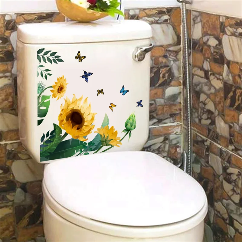 M19 Pflanzen Blumen Sonnenblumen Schmetterlinge Wanda uf kleber Toiletten aufkleber Badezimmer Toiletten abdeckung Kühlschrank Aufkleber WC Dekoration – Detail 22