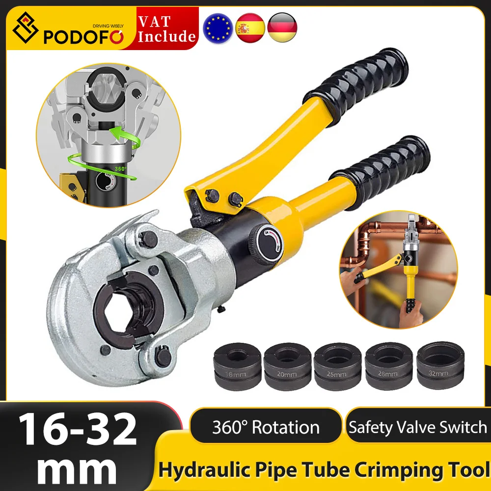 Podofo 16-32mm² Hydraulic Pipe Tube Crimping Tool Pressure Pipe Clamp Crimping Pliers for Aluminum-plastic Pipes