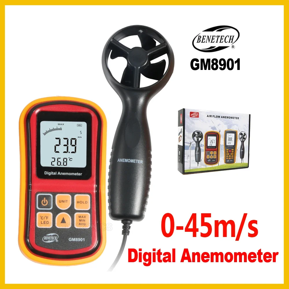 

High Accuracy Anemometro LCD Display Digital Anemometer 0~45m/s Wind Meter Air Velocity Temperature Meter GM8901-BENETECH