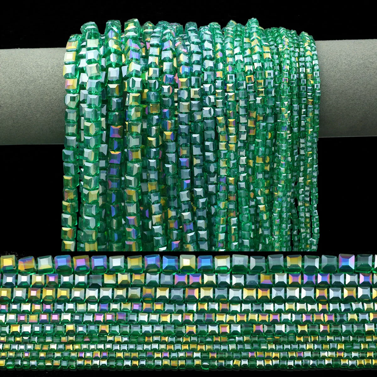 30-200pcs 2/3/4/6/7mm Square Peacock Green Austrian Crystal Glass Loose Spacer Beads For Jewelry Making Bracelet DIY Accessories