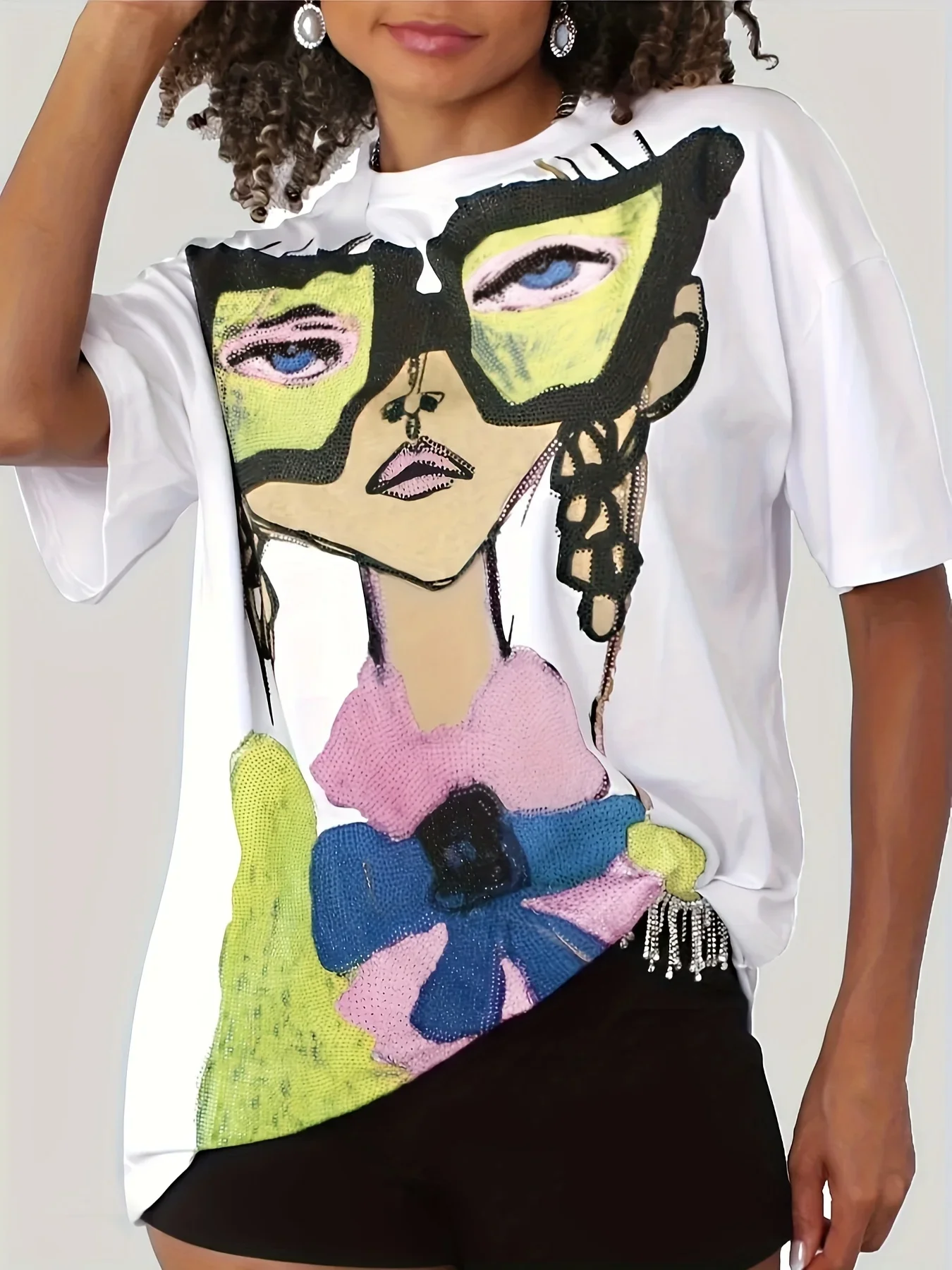 Plus Größe Mode Lose Frauen Cartoon Gläser Mädchen T-shirt Übergroßen Tops Straße Casual Sport Leicht Stretch Komfort Tops