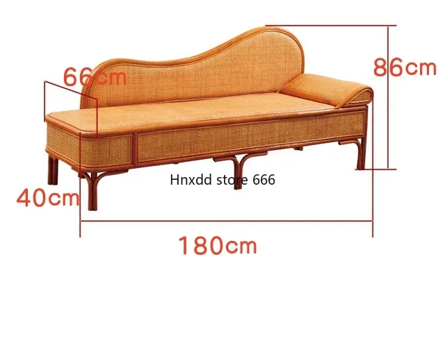 

Natural rattan chaise longue recliner solid wood study living room rattan three-person sofa