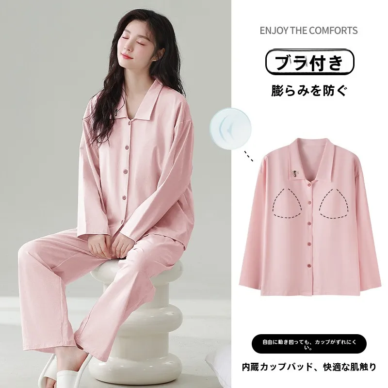 vetements-de-nuit-en-pur-coton-pour-femmes-manches-longues-col-rabattable-vetements-de-maison-automne-hiver-coton-confortable-et-respirant-avec-coussinet-de-poitrine