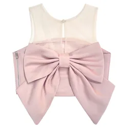 Women's Elegant Back Bowknot Sleeveless Tank Top Lady Sexy Sweet Guaze Patchwork Bow Slim Short Tank Top
