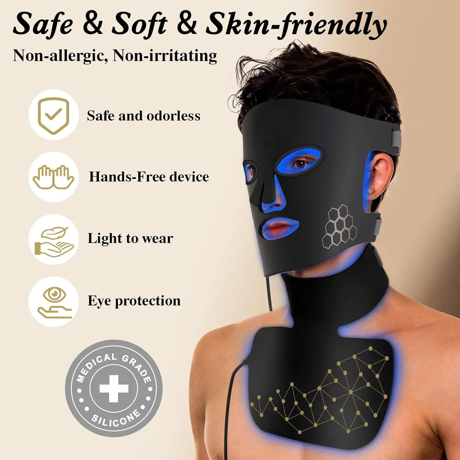 LED Photon Rejuvenation Instrument Beauty Mask Infrared Light Face Neck Silicone Mask Spectrometer Beauty Instrument Source