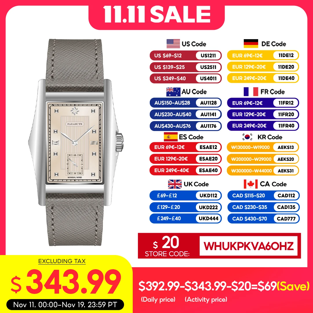 

FARASUTE Creative Manual Square Customized Mechanical Movement Watch Men Luxury Sapphire Glass Small Second Wristwatches reloj