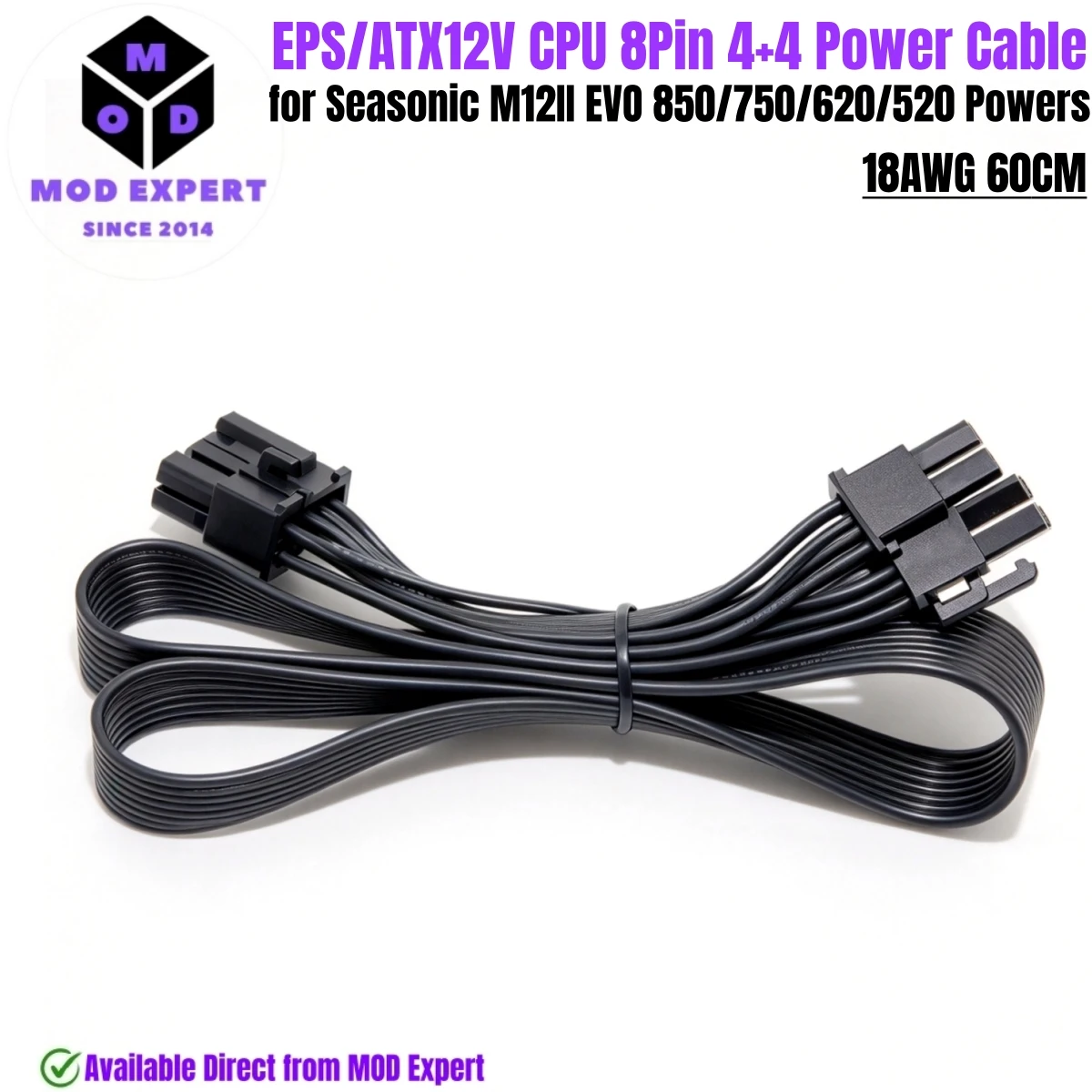 EPS/ATX12V 8-Pin (4+4) CPU Power Cable for Seasonic Seasonic M12II EVO 520W/620W/750W/850W Modular Powers, 18AWG Flat Cable 60CM