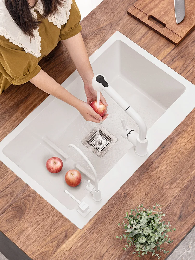 D76 quartz stone sink kitchen large single sink basin granite sink household drain package