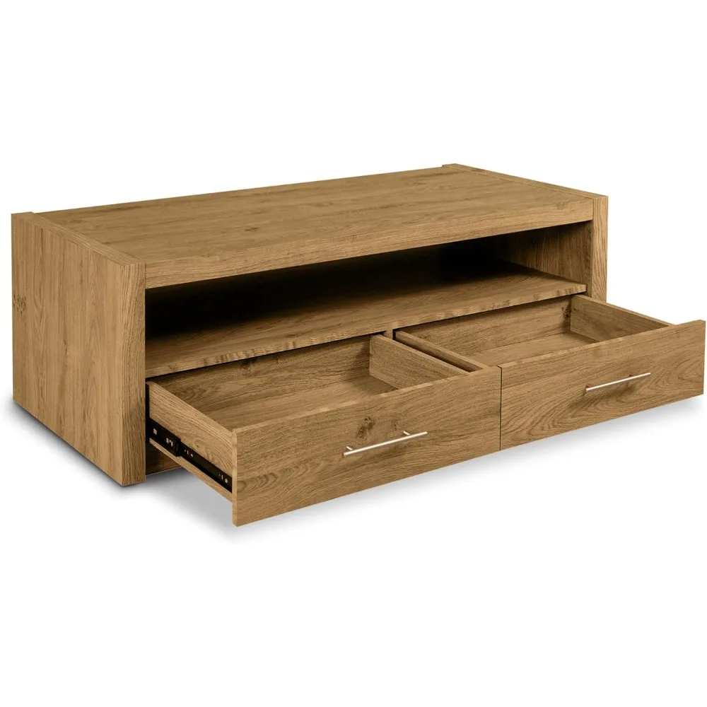 Tavolino da caffè Dakota da 51" in legno di quercia con 2 cassetti con chiusura ammortizzata e ripiano aperto, finitura rustica