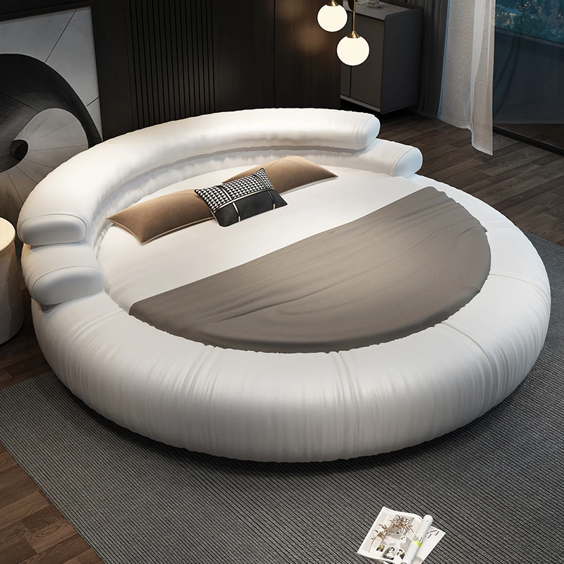 

White Round Bed Decoration Funky Beauty Low Wooden Big Size European Lounge Japanese Bed Unique Muebles Living Room Decoration