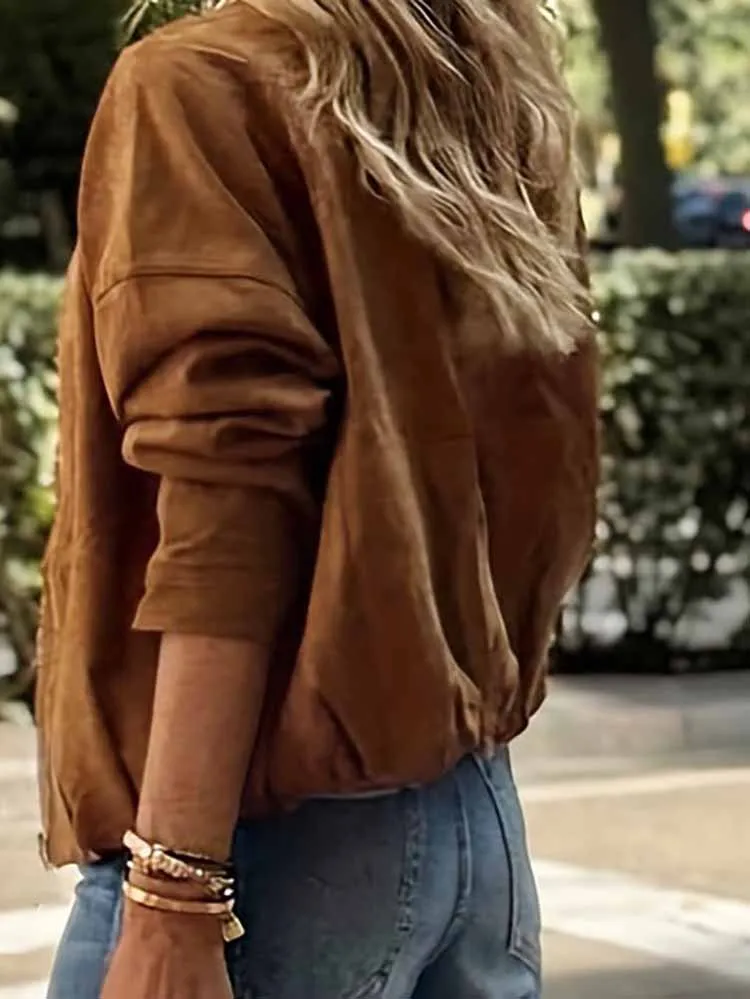 

Temperament O-neck Long Sleeve Jacket Fashion Casual Zipper Women's Commute Coat Autumn Winter New Solid Color Loose Outerwear