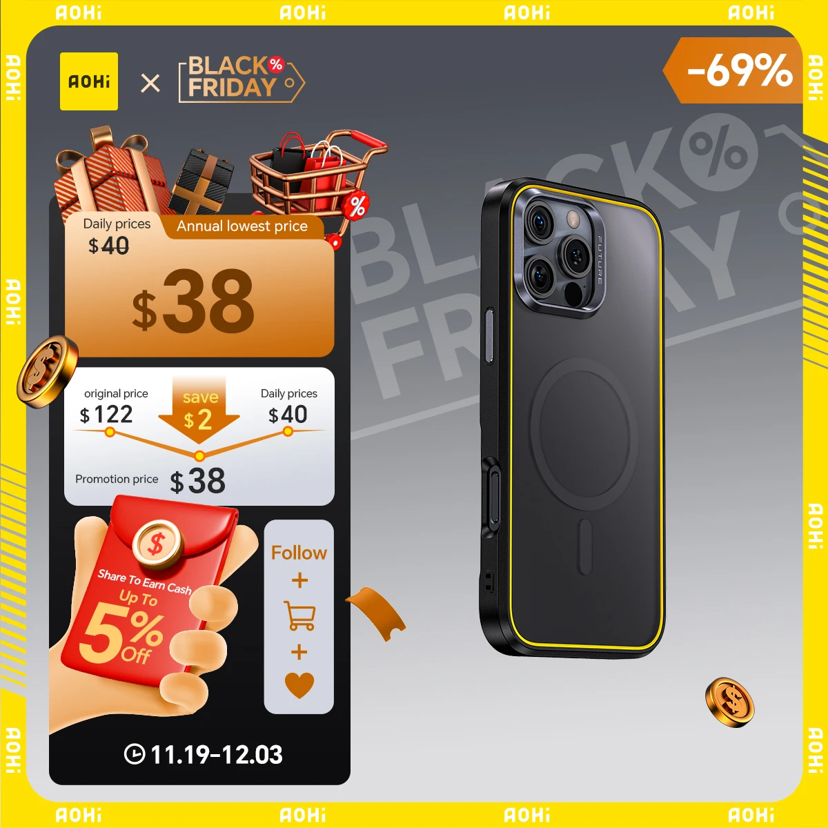 

Магнитный чехол для телефона AOHi The Future MagArmor (для iPhone 16 Pro/16 Pro Max)