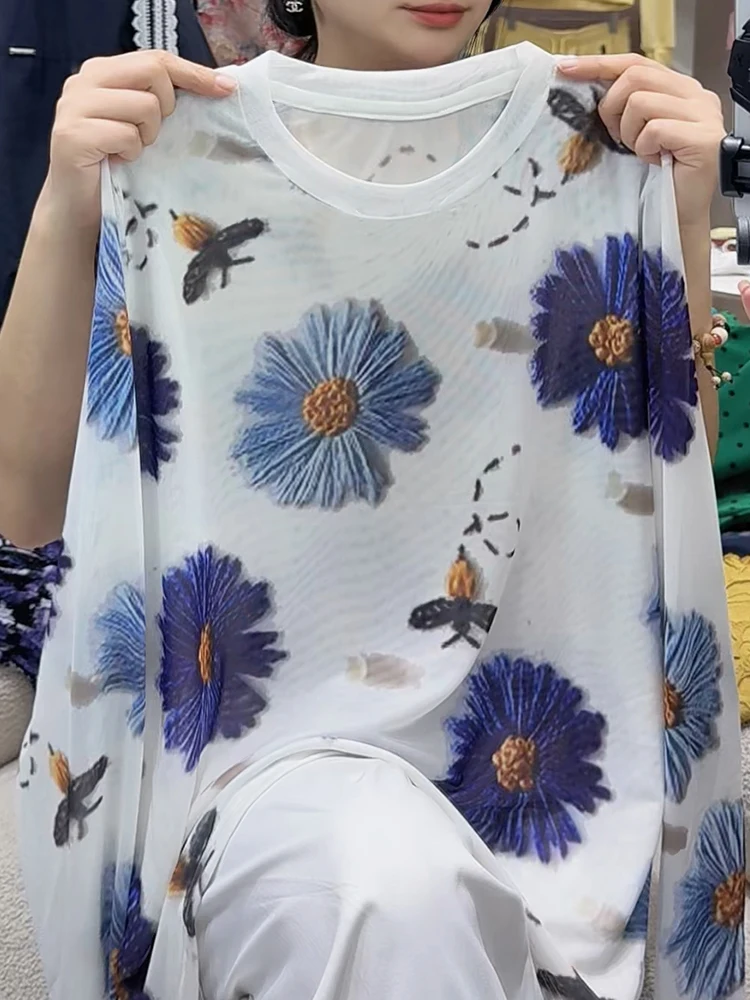

Fashionable Korean Style Long Sleeve Printed Slim Fit round Neck T-Shirt Women's Spring Summer New Arrival Sun Protection Top