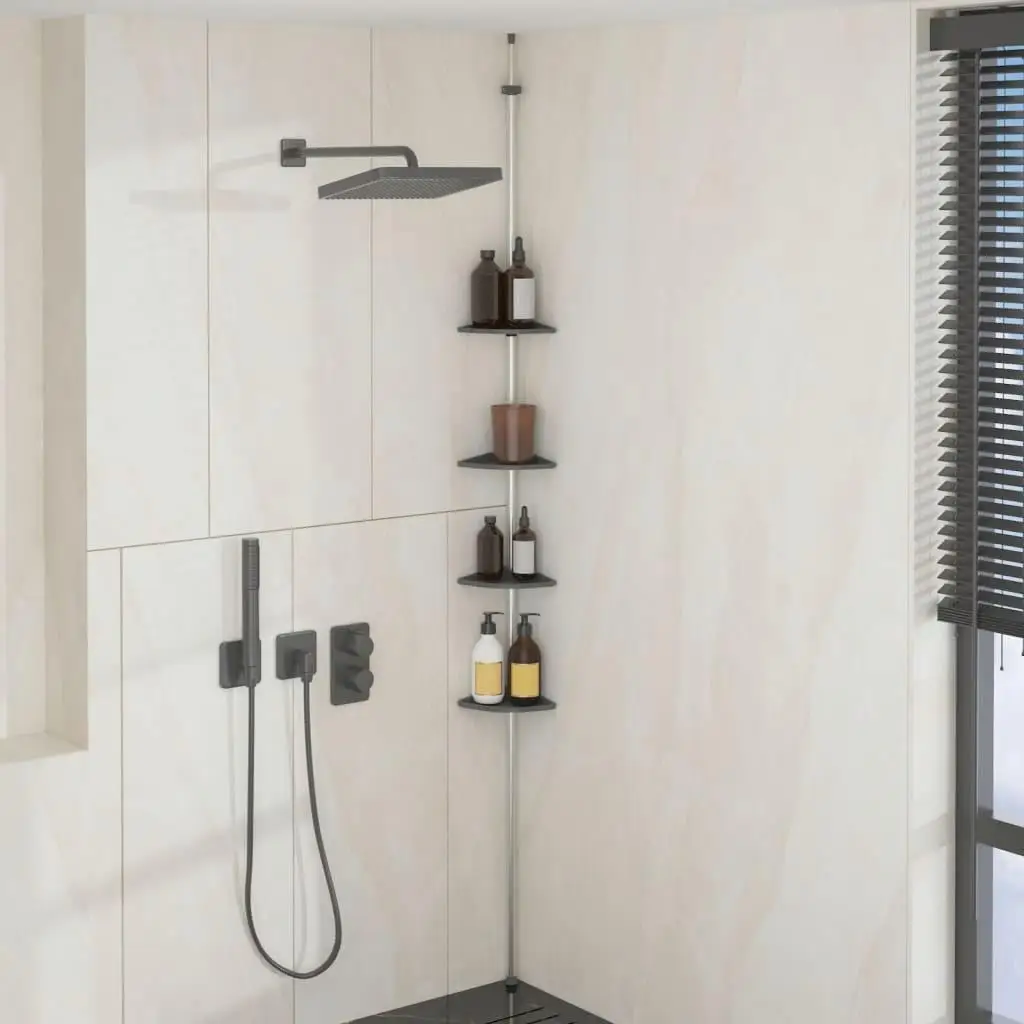 4-Tier Telescopic Shower Corner Shelf - Durable Silver Aluminum Storage Solution