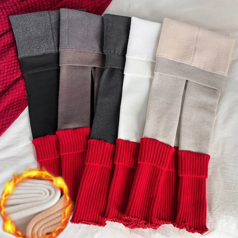 

Термоколготки на флисовой подкладке для девочек, красные рождественские чулки, накладные брюки, зимние утепленные теплые леггинсы для детской одежды