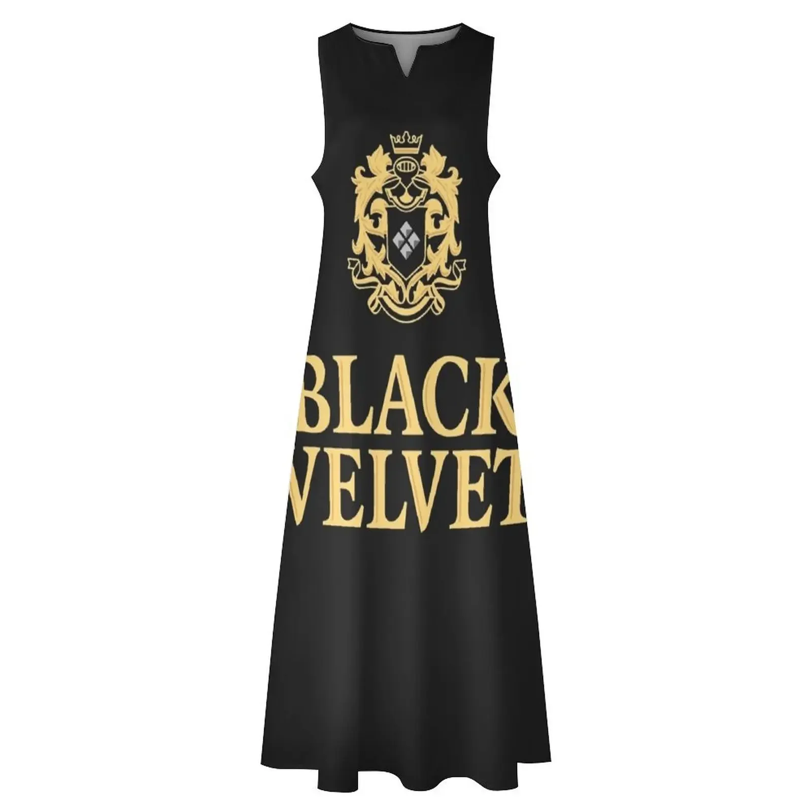 Schwarzes Samt-T-Shirt mit kanadischem Whisky, langes Kleid, Sommerkleid, koreanisches Damen-Sommerkleid für schwangere Frauen