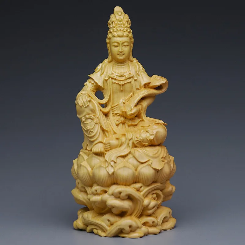 DSA wood carving takes Ruyi Zizai Guanyin statue ornament, solid wood living room home offering Guanyin handicrafts