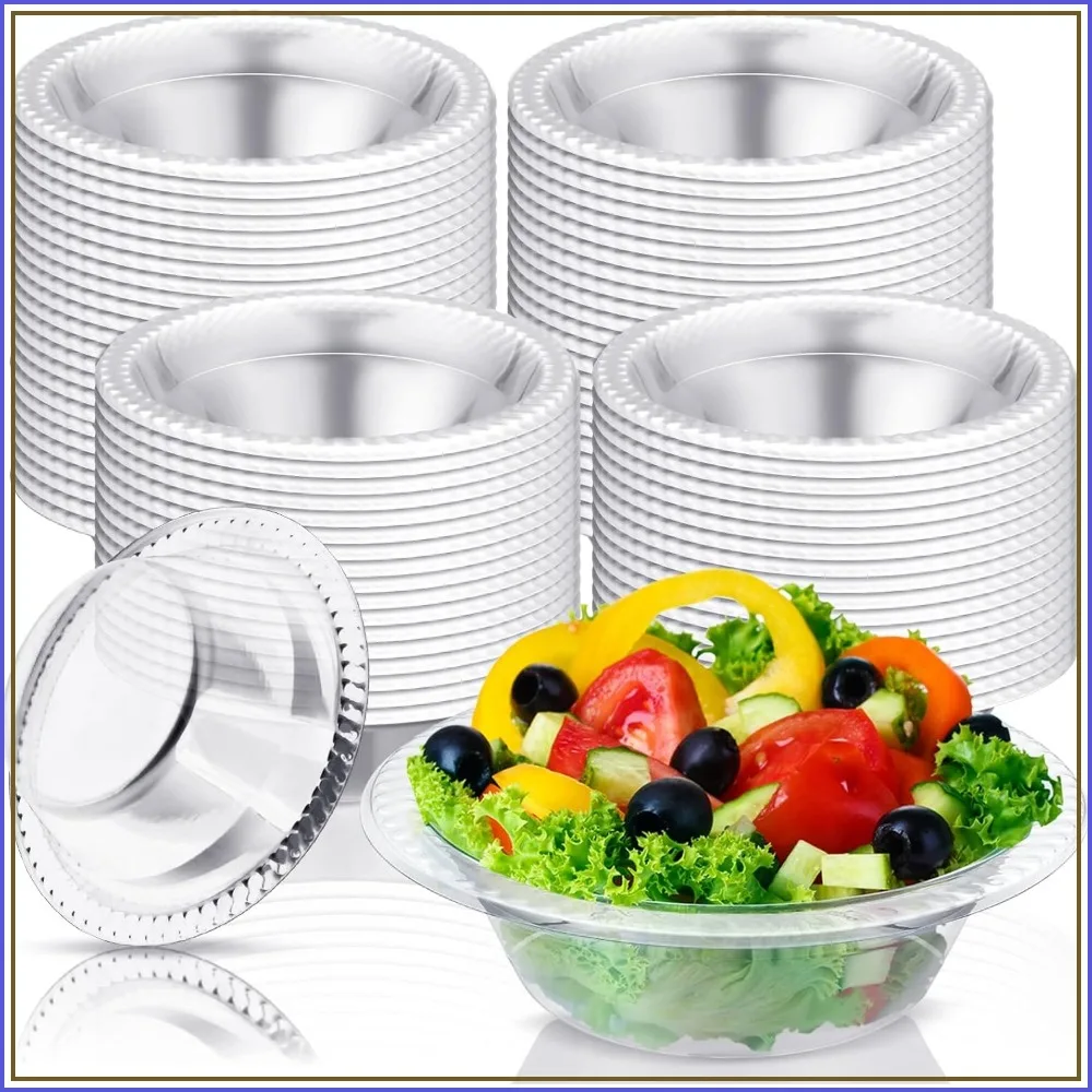 Paquete de 100 Tazones Desechables de Plástico Transparente de 12 oz para Helado, Ensalada, Sopa, Fiestas, Picnic