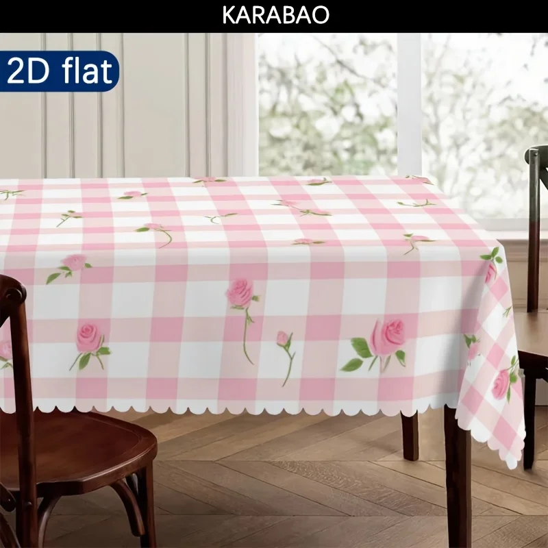 One pink checked tablecloth with rose patterns, perfectly enhancing your dining table and home environment.