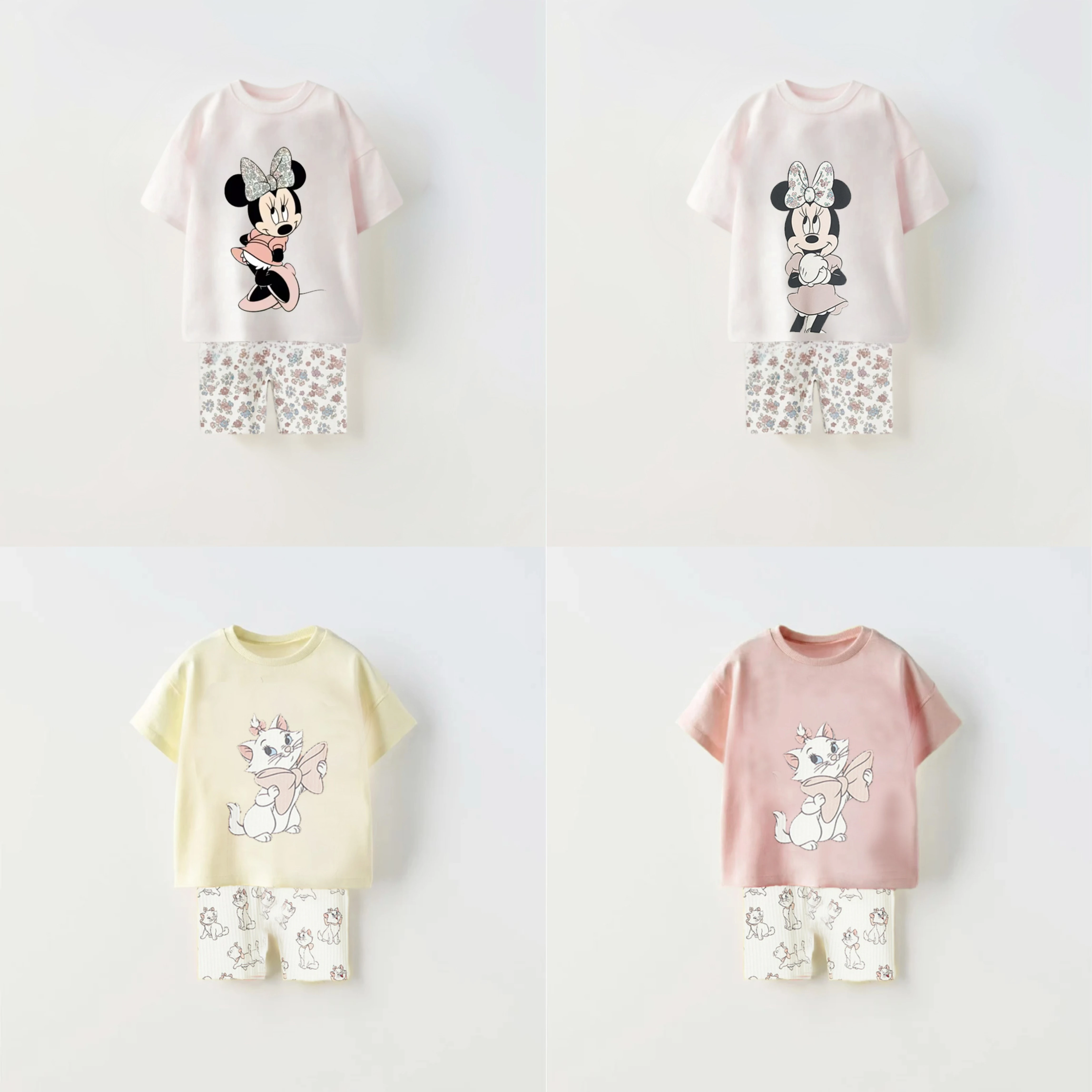 

Minnie TShirt Cartoon Outfits For Girls Short Sleeve Outfits 0-7Age Baby Summer Clothing 2Piece Set Printed Tees Tights Shorts