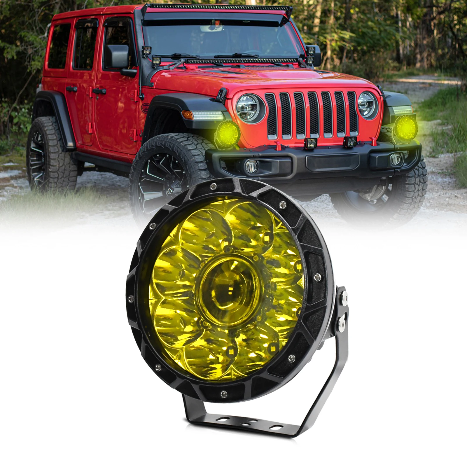 

LED Work Light - 7inch Round 200W 6000K Yellow Driving Lights with IP68 Waterproof Spot Light Design, Durable Au
