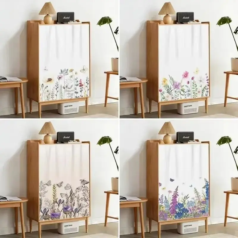 VIKAMA Floral Butterfly Cabinet Curtain Sweet Home Print Shelf Dust Cover Cute Living Room Decor Soft Pastel Home Aesthetic
