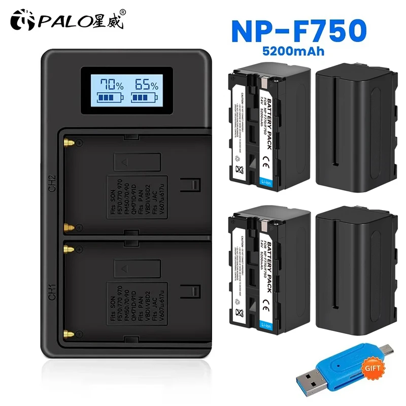 1-4 Uds 5200mAh NP F750 NP F770 NP-F750 batería Akku + cargador USB LCD para Sony NP F970 F960 F550 F570 QM91D CCD-RV100 TRU47E