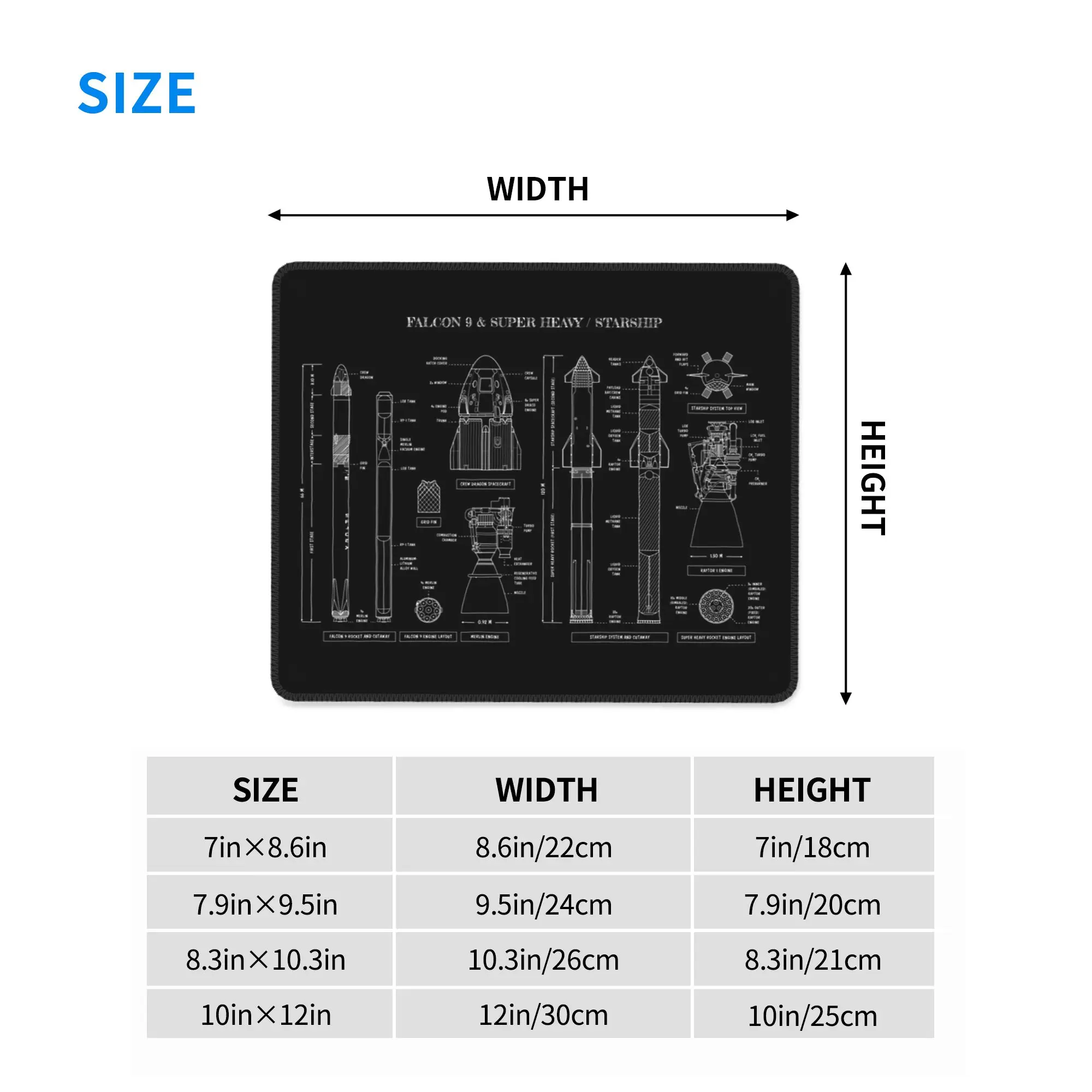 SPACEX Falcon 9 and Super Heavy Starship Mouse Pad Computer Keyboard Mouse Mat PC Laptop Desk Mat Office Accessories Table Mats