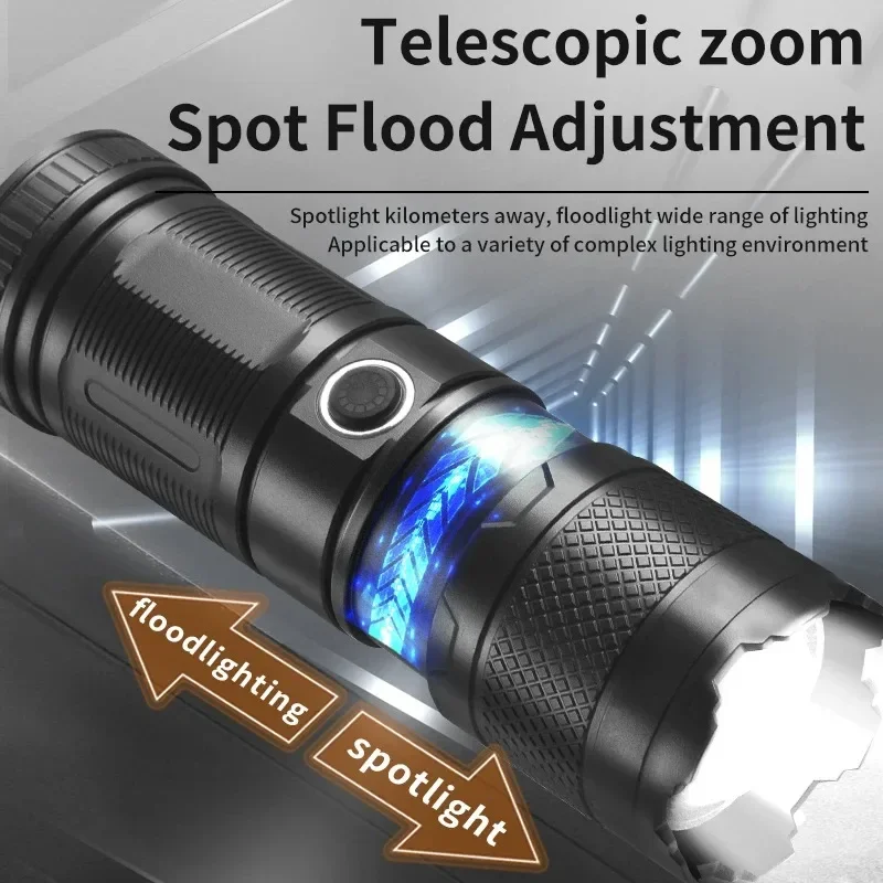 Super Bright Mini LED Flashlight With Tail Light USB Rechargeable Waterproof Zoom Flashlight Outdoors Camping Fishing Light