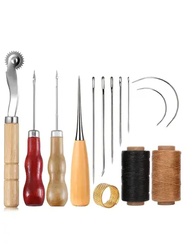 Leather Craft Sewing Kit Waxed Thread Hand Quilting Needles Sewing Awl，for Beginner , Stitching, Sewing