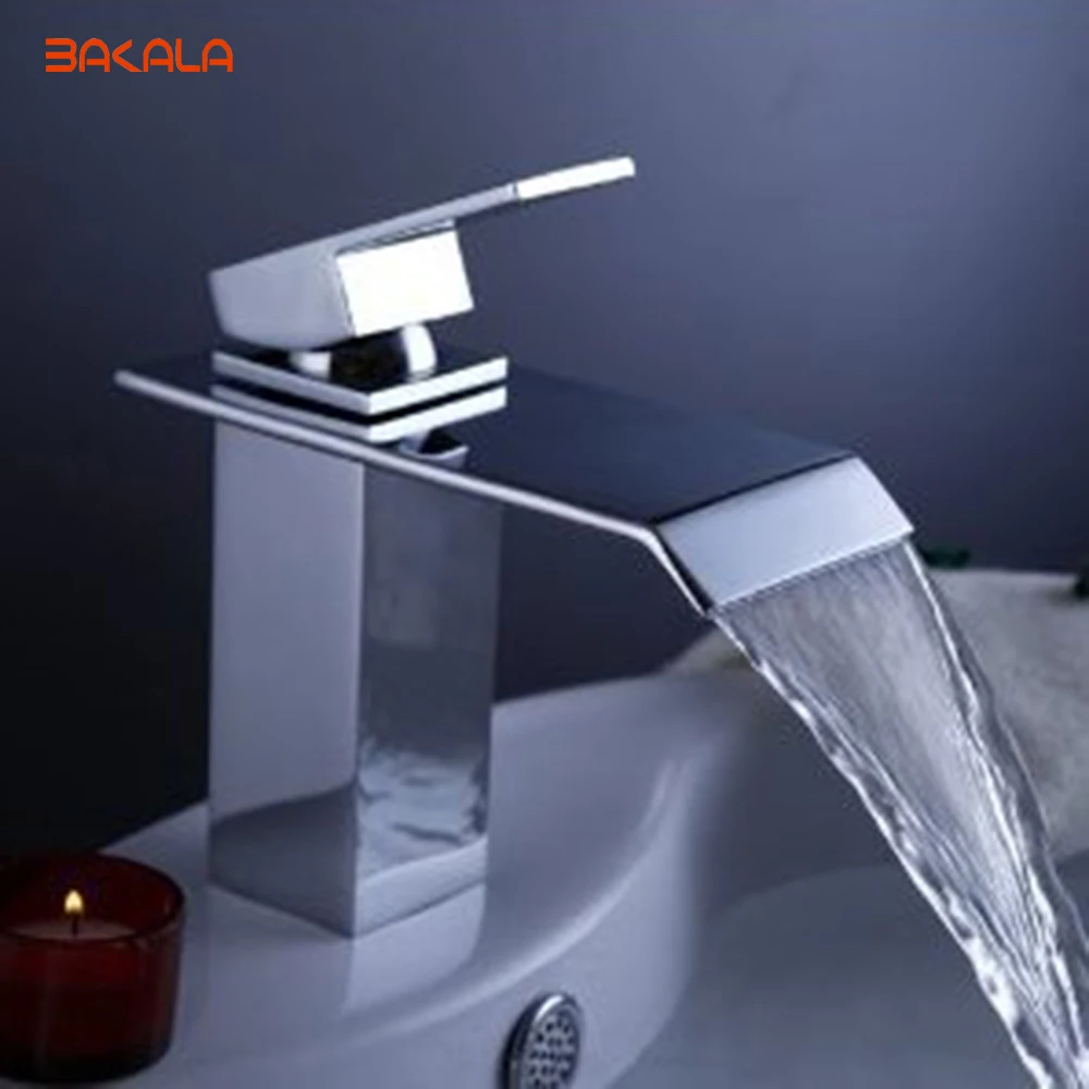 

BAKALA Basin Faucets Waterfall Faucet Single Handle Basin Hot and Cold Mixer Bathroom Tap Sink Chrome Finish LT-504