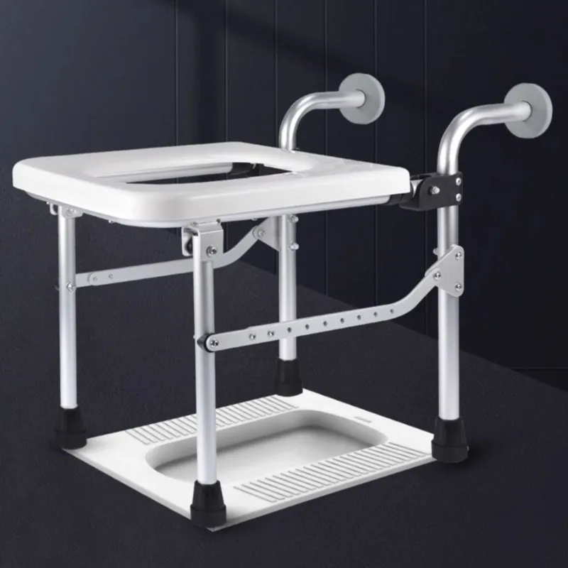 Aluminum Alloy Commode Chair Flip-Up Seat Adjustable Height Shower Chair Foldable Toilet High Load Capacity