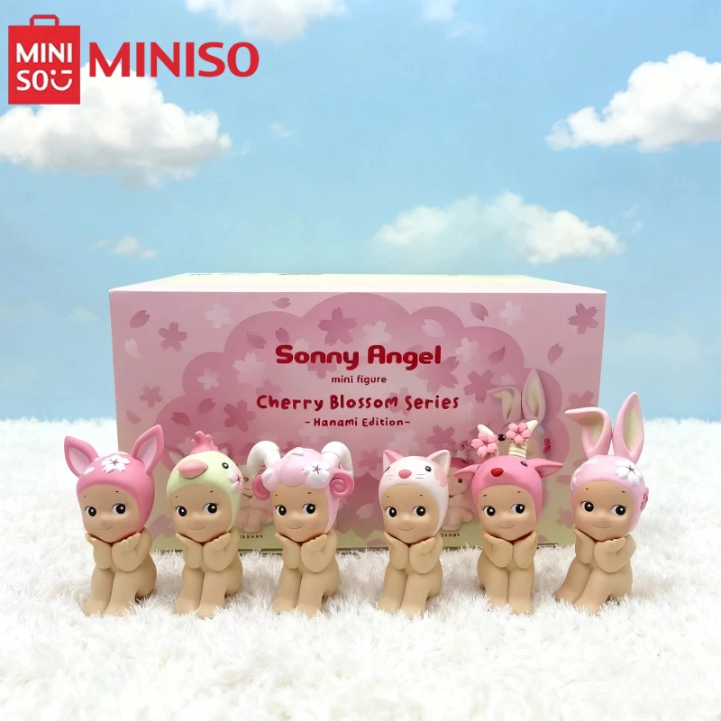 Miniso-Muñeca Sonny Angel de marca compartida, flor de cerezo, diseño de caja ciega desplegable, selección aleatoria para coleccionistas de juguetes