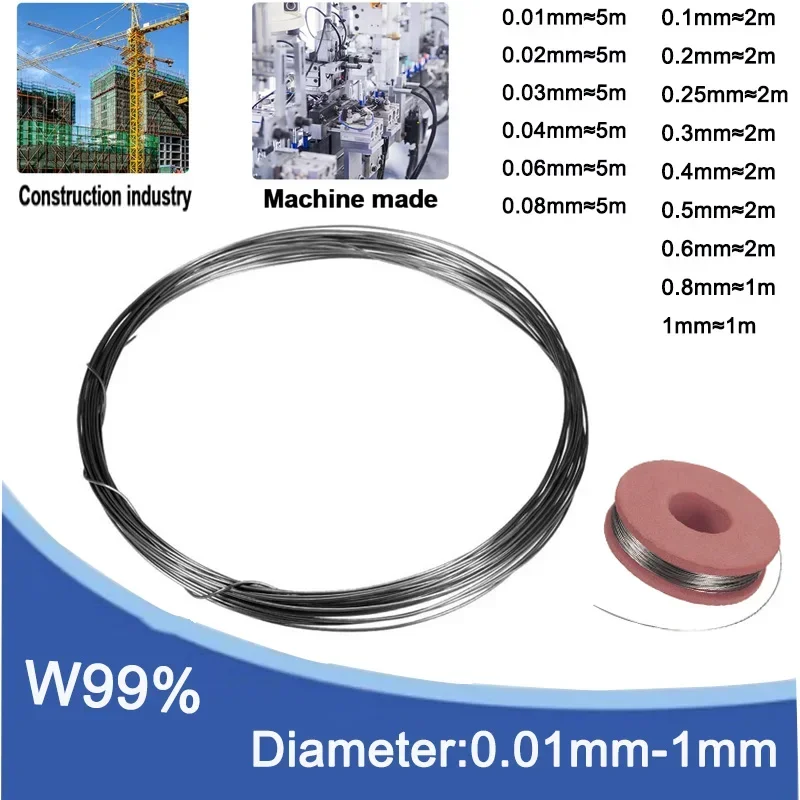 1 stks W99% Hoge Zuiverheid Wolfraam Draad Diameter 0.01-1mm Lengte 1/2/5 m Wolfraam Lijn Elektrische Verwarming Elektrode Draad Ultrafijn