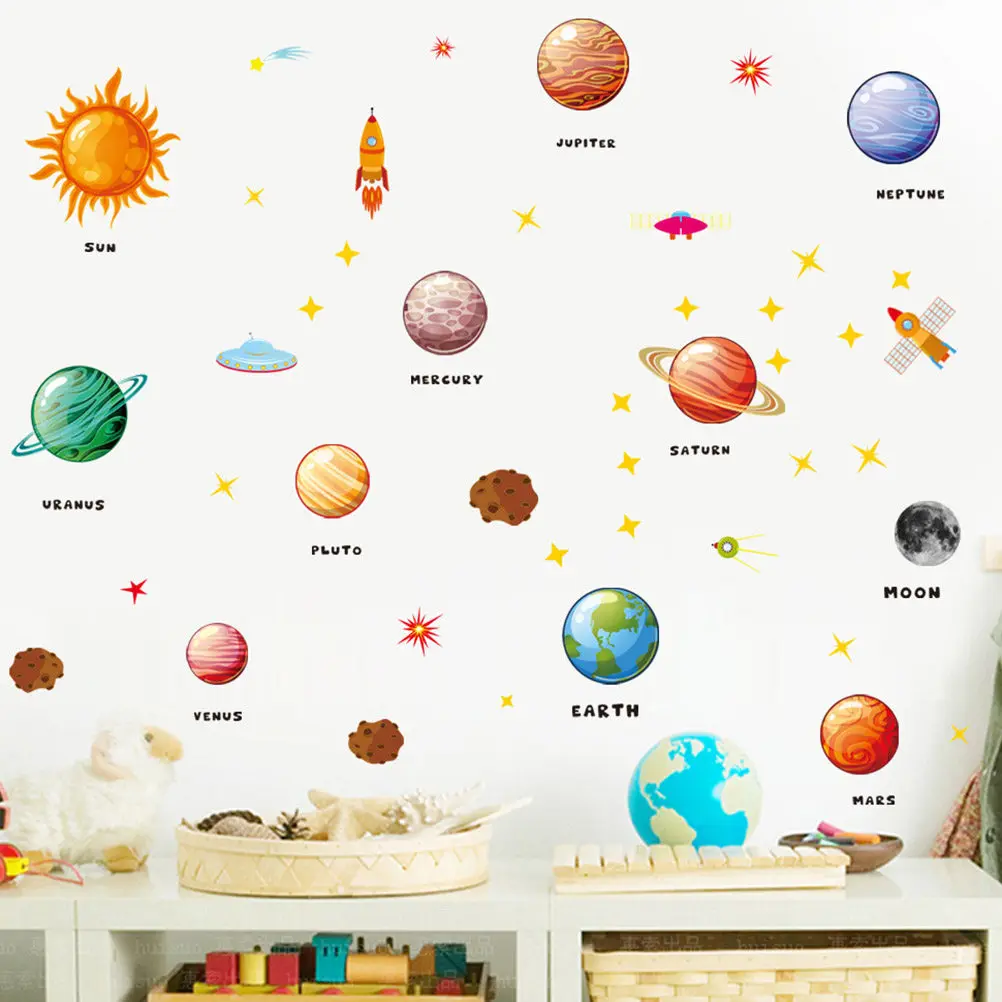 Lovely Wall Stickers Colorful Bedroom Decor Home Decals Creative PVC Outer Space Decorative Nursery