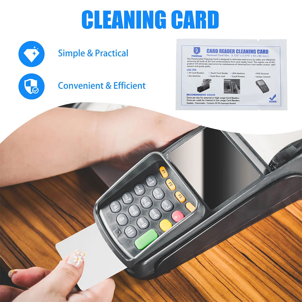 Fornitura di carte per pulizia da 5 pezzi Detergenti per carte riutilizzabili per lettore di detergenti per terminali Pos Macchina di credito in PVC Doppio lato