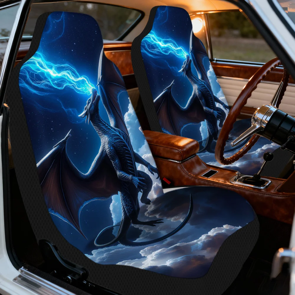 2pcs Fantasy Dragon Sky Night Stars Magic Print Front Seat Covers | Comfortable, Universal Fit, Durable Polyester Design, Machin