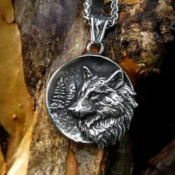 2024 Men's 316L stainless steel Vintage Round Viking Animal Wolf Pendant Chain Necklace for gift free shipping