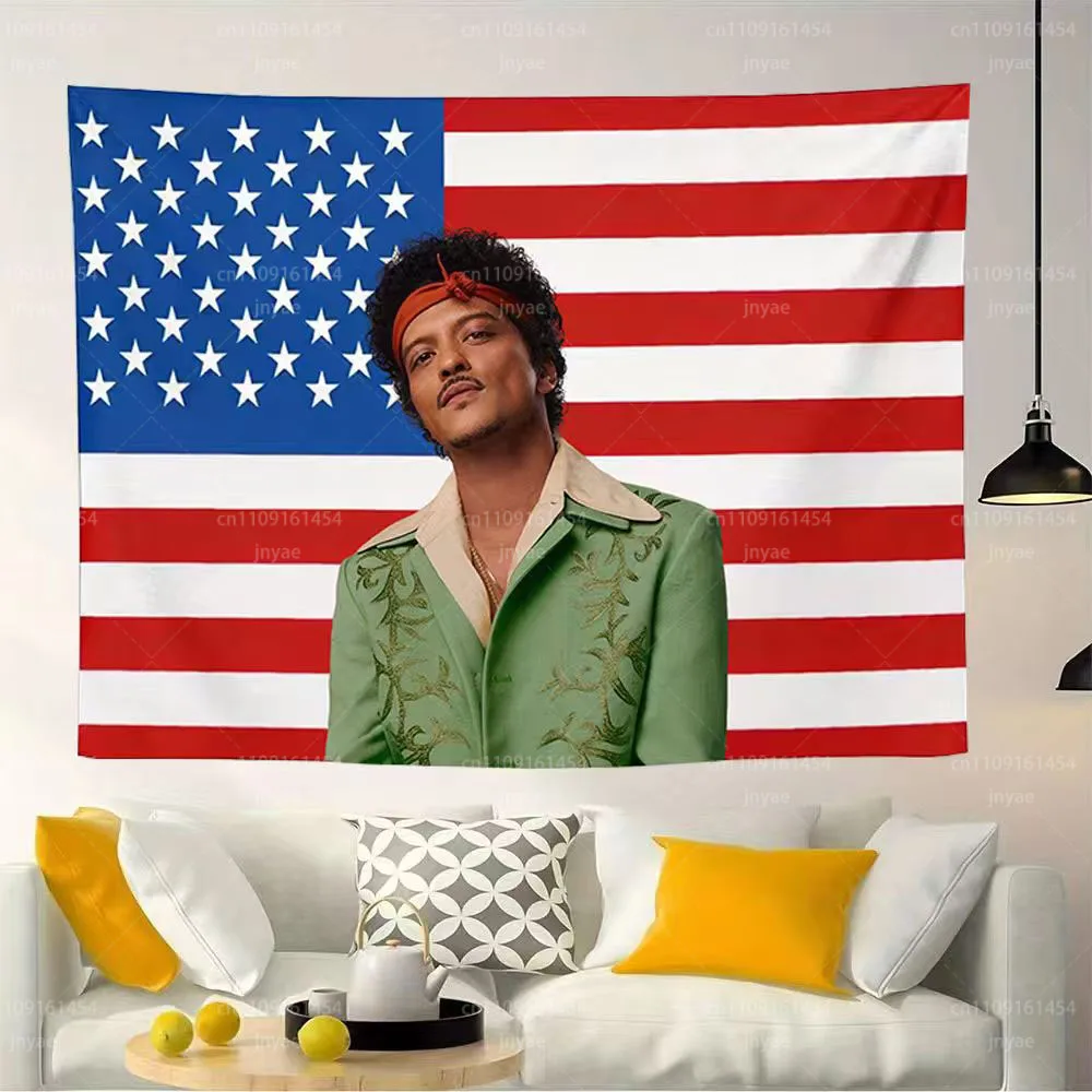 Bruno Mars Tapestry Pink American Flag Wall Hanging Singer Poster Home Room Decor