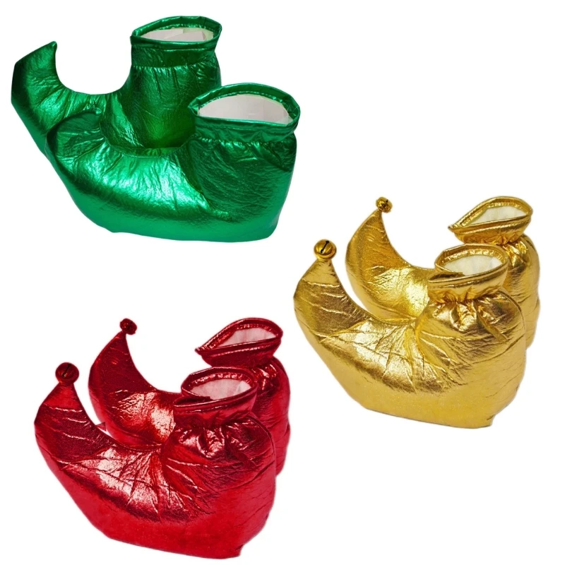 Metallic Color Clown Shoes Elves Shoe Covers for Christmas Halloween Dress up 6XDA